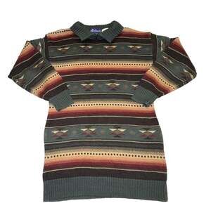 She Said Vintage 90s Southwestern Aztec Print Quarter-Zip Collared Sweater